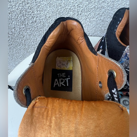 Vintage Y2K chunky Punk combat leather boots graffiti print The Art 38E - Picture 12 of 13